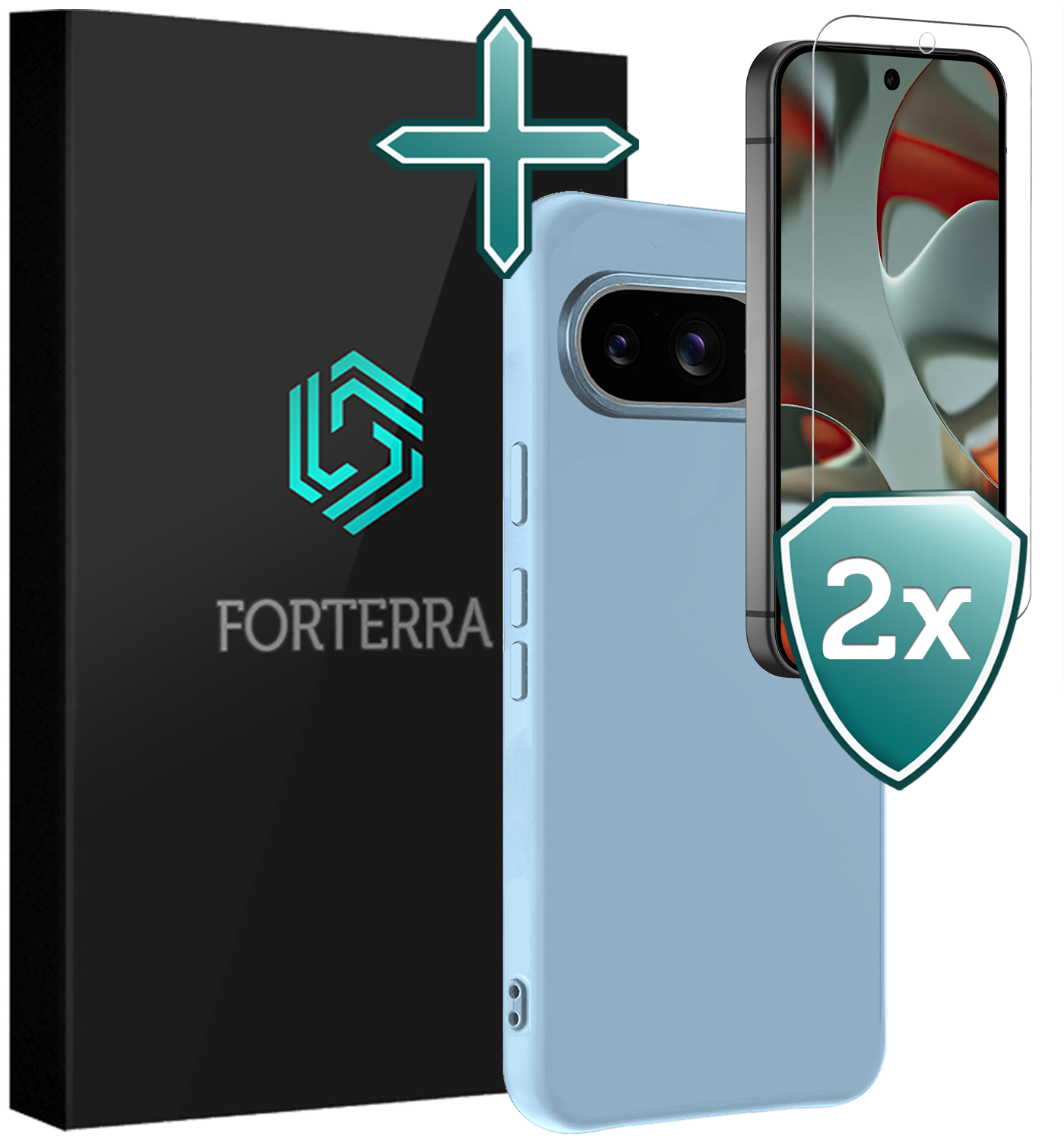Forterra Forterra Google Pixel 10 Hoesje Siliconen Met 2x Screenprotector - Lichtblauw