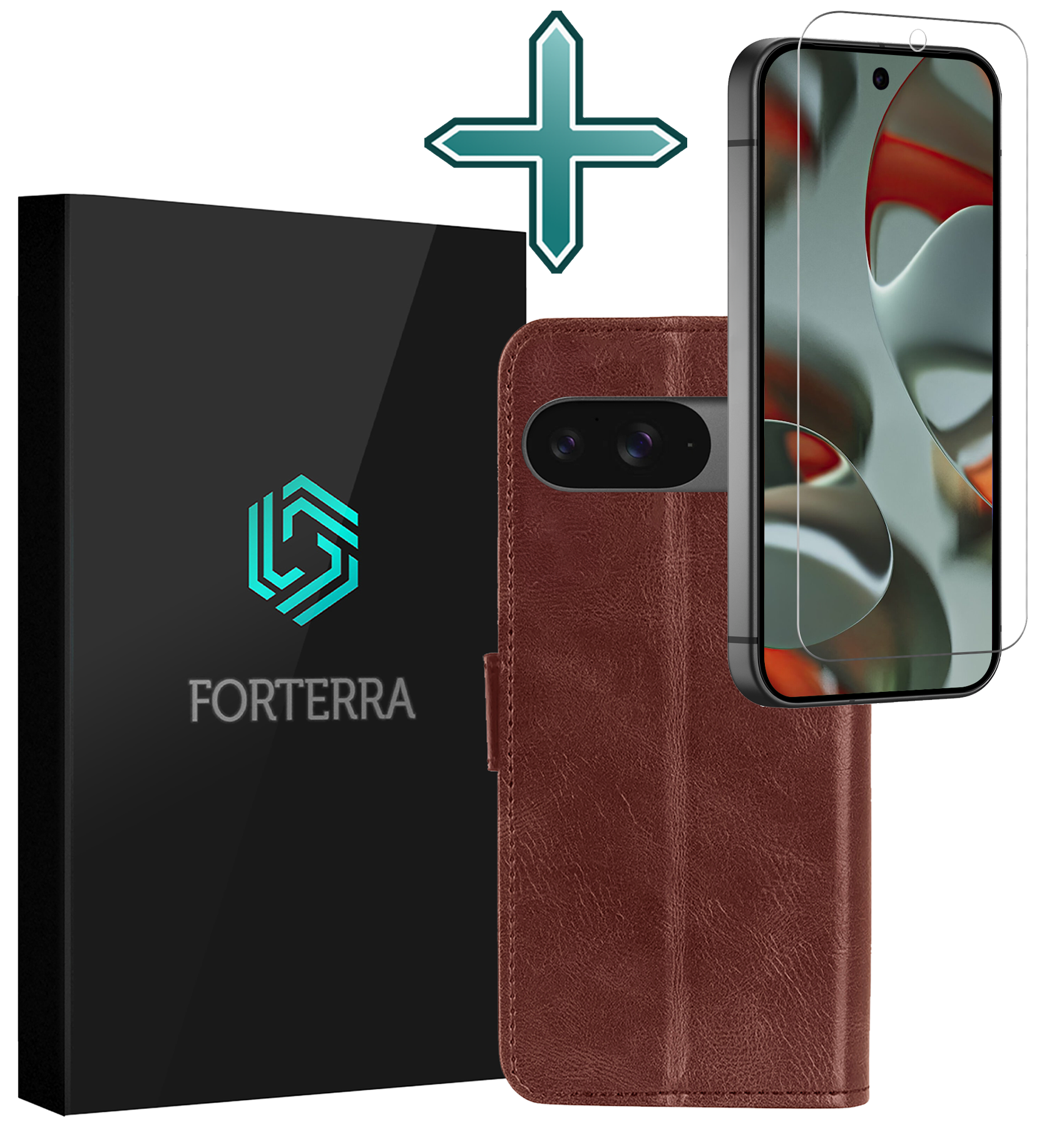 Forterra Forterra Google Pixel 10 Hoesje Bookcase Met Screenprotector - Bruin