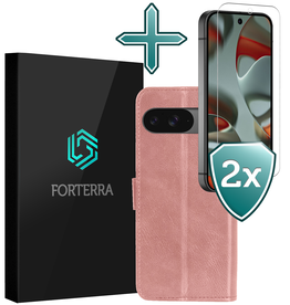 Forterra Forterra Google Pixel 10 Hoesje Bookcase Met 2x Screenprotector - Rose Goud