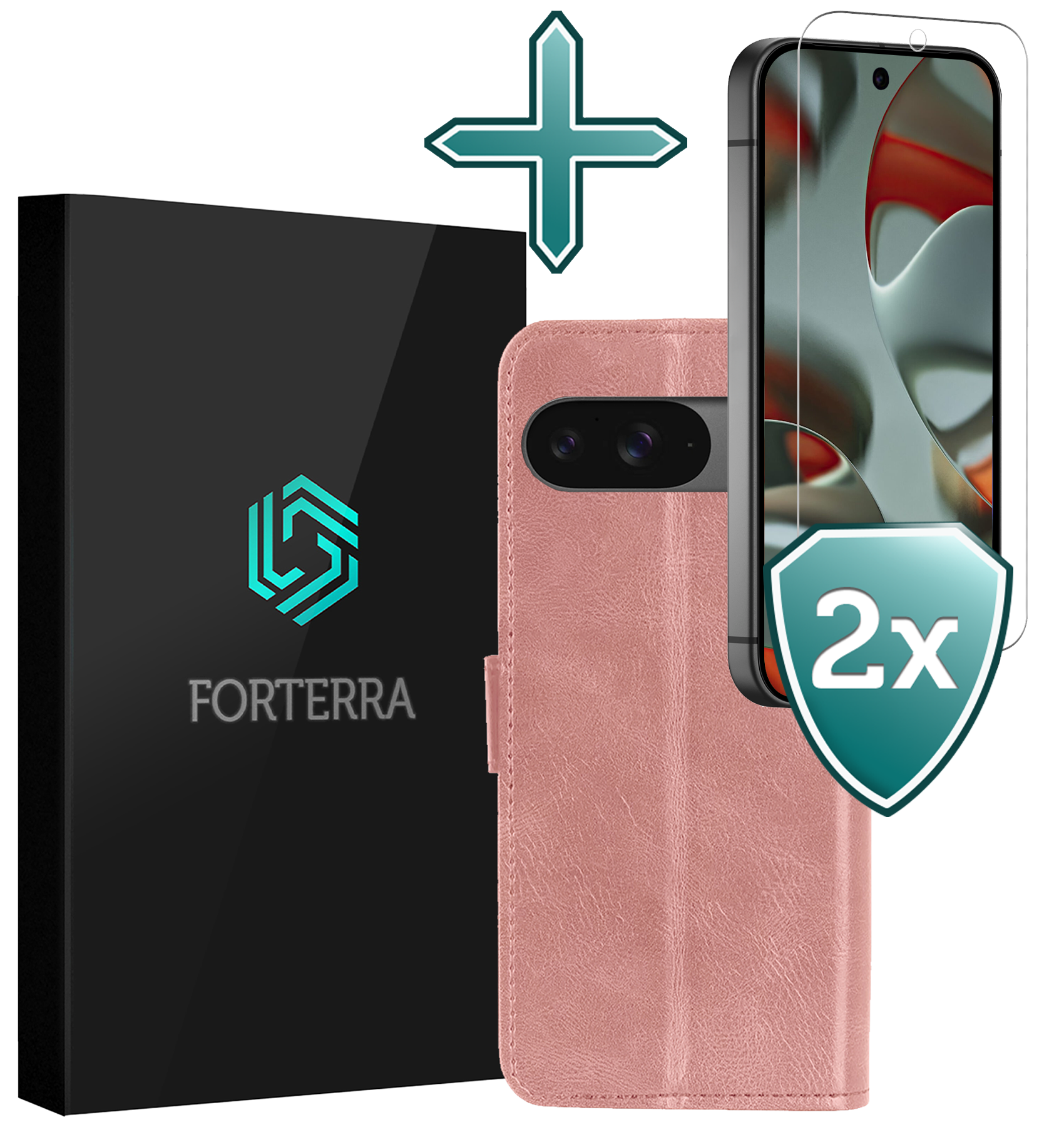 Forterra Forterra Google Pixel 10 Hoesje Bookcase Met 2x Screenprotector - Rose Goud