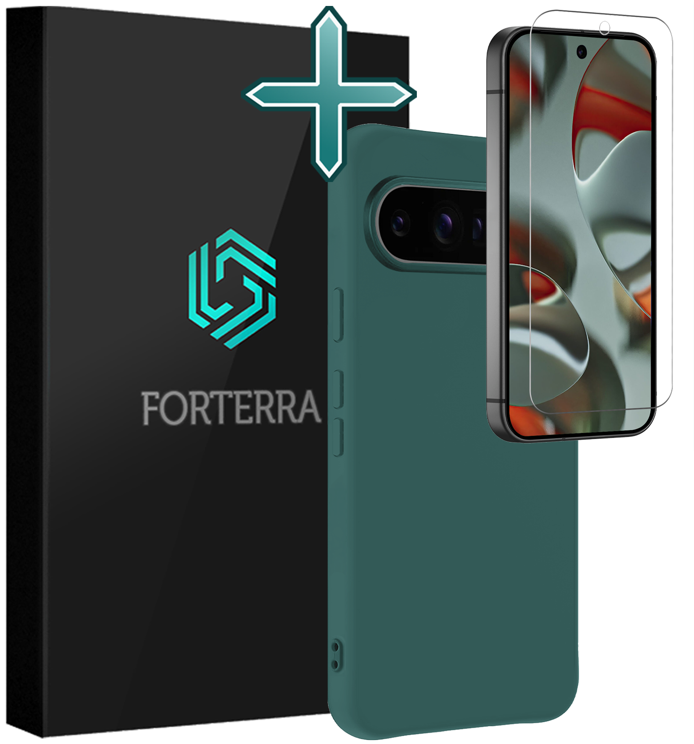 Forterra Forterra Google Pixel 10 Pro Hoesje Siliconen Met Screenprotector - Donkergroen
