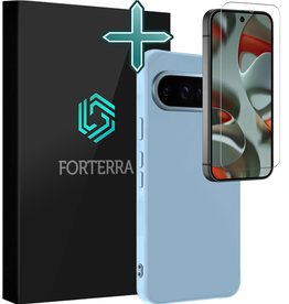Forterra Forterra Google Pixel 10 Pro Hoesje Siliconen Met Screenprotector - Lichtblauw