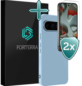 Forterra Forterra Google Pixel 10 Pro Hoesje Siliconen Met 2x Screenprotector - Lichtblauw