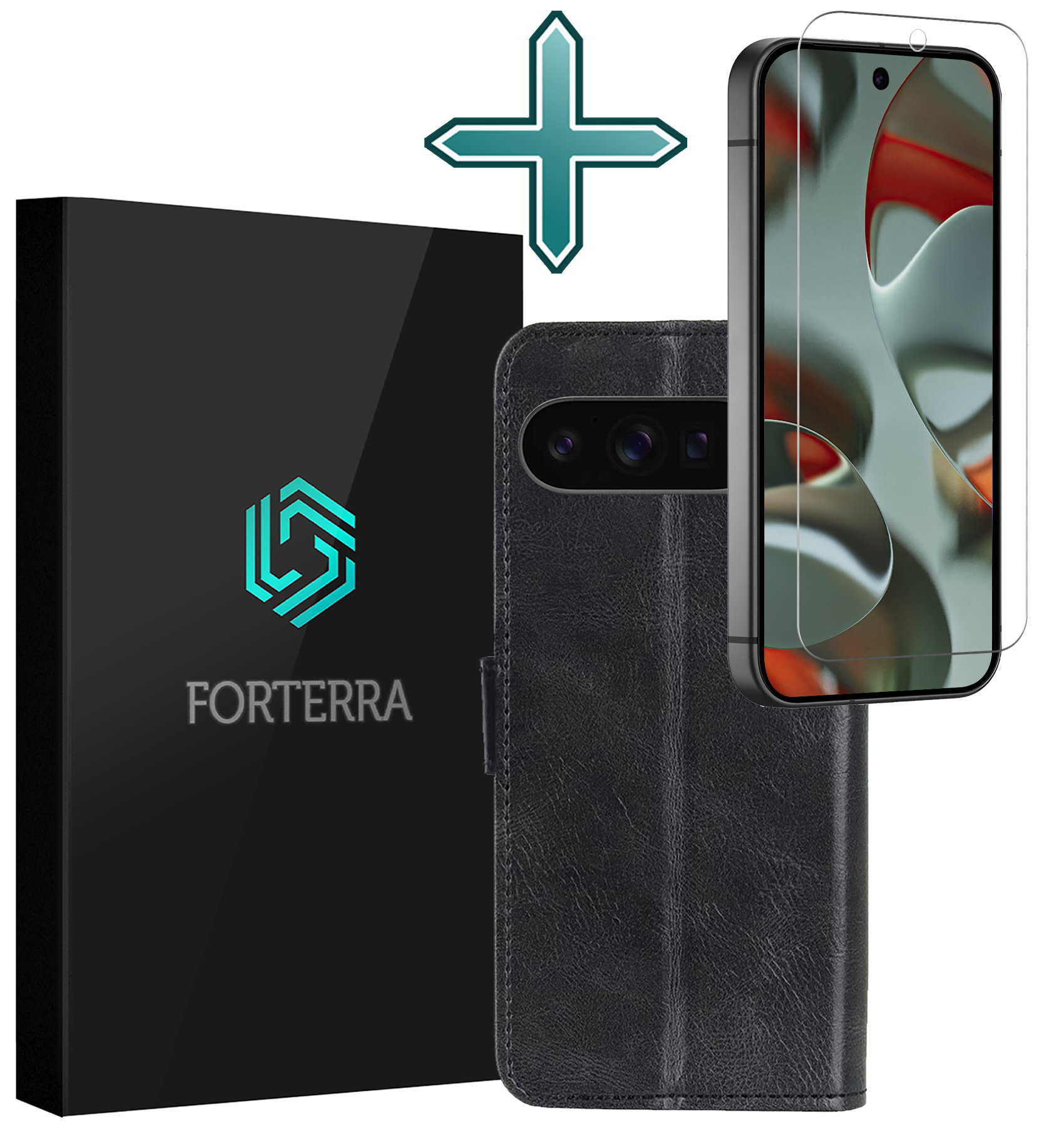 Forterra Forterra Google Pixel 10 Pro Hoesje Bookcase Met Screenprotector - Zwart
