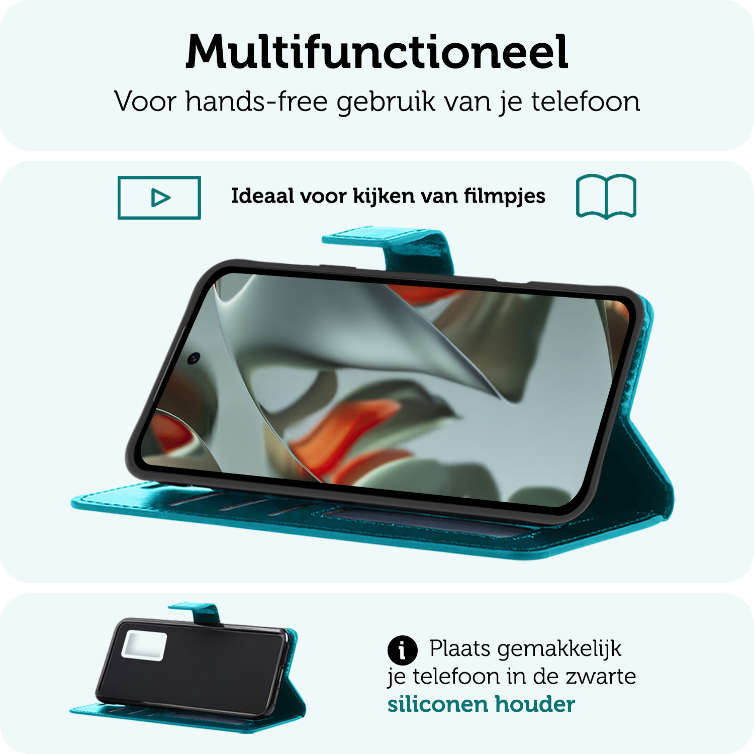 Forterra Forterra Google Pixel 10 Pro Hoesje Bookcase Met 2x Screenprotector - Turquoise