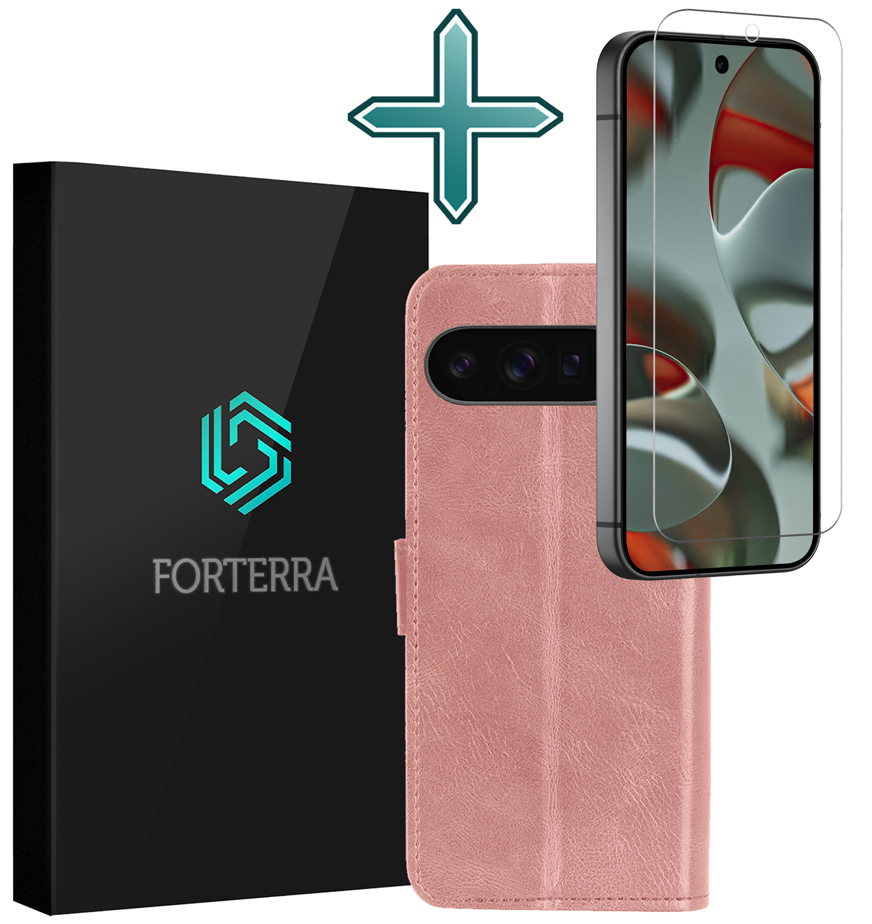 Forterra Forterra Google Pixel 10 Pro XL Hoesje Bookcase Met Screenprotector - Rose Goud