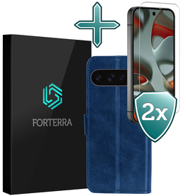 Forterra Forterra Google Pixel 10 Pro XL Hoesje Bookcase Met 2x Screenprotector - Donkerblauw