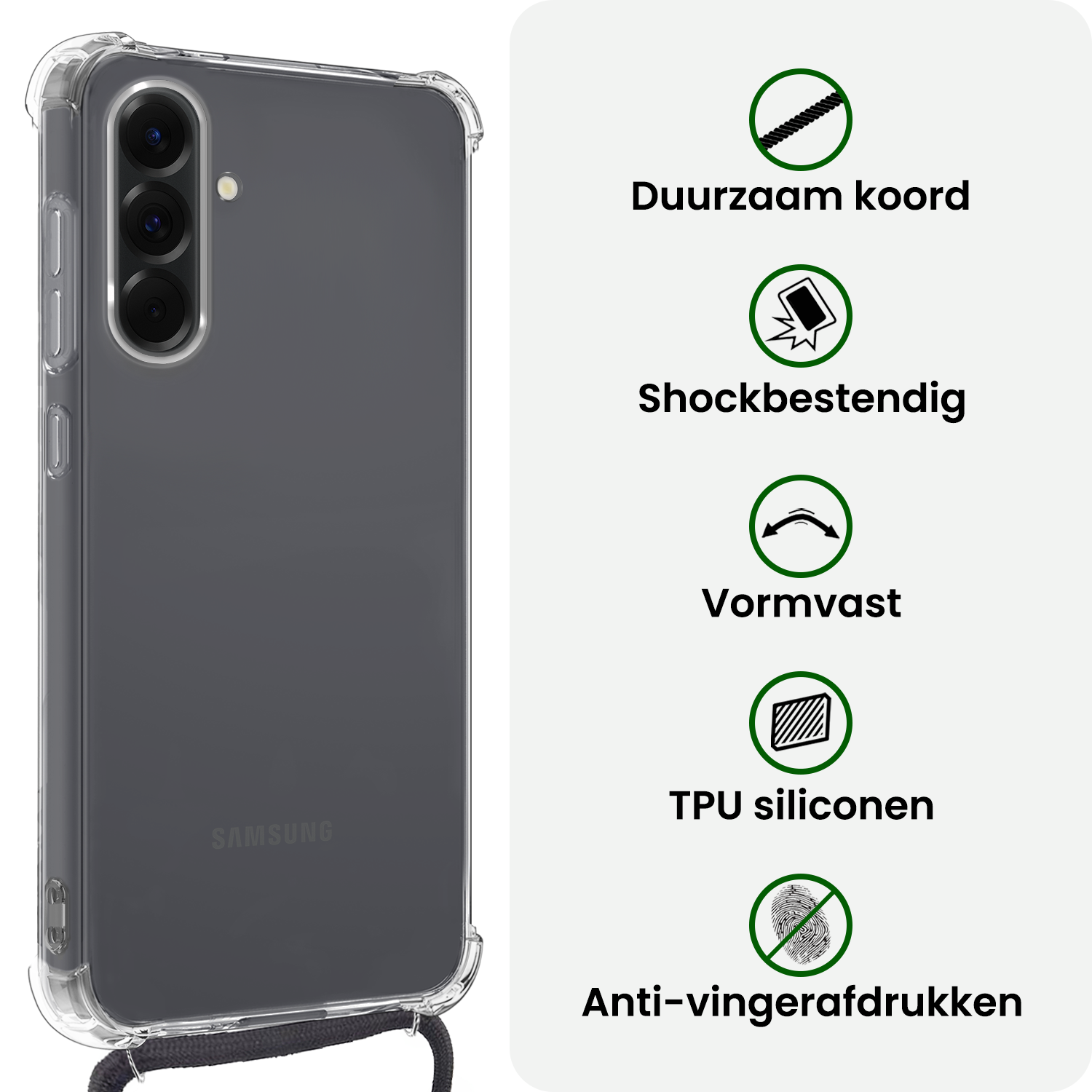 BASEY. BASEY. Samsung Galaxy A56 Hoesje Transparant Shockproof Met Zwart Koord