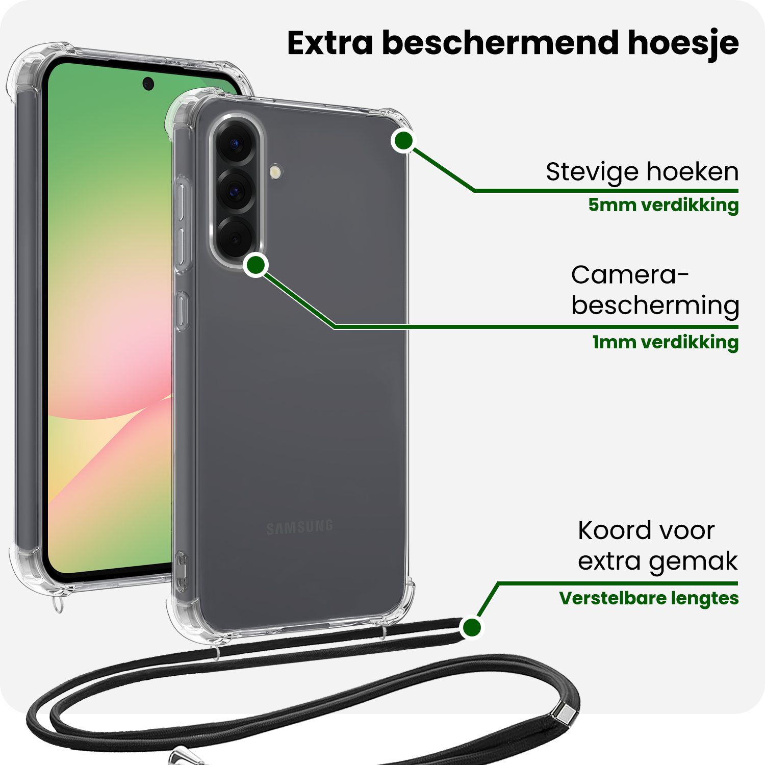 BASEY. BASEY. Samsung Galaxy A56 Hoesje Transparant Shockproof Met Zwart Koord
