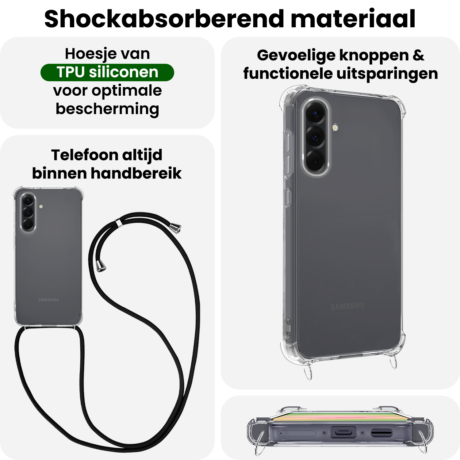 BASEY. BASEY. Samsung Galaxy A56 Hoesje Transparant Shockproof Met Zwart Koord