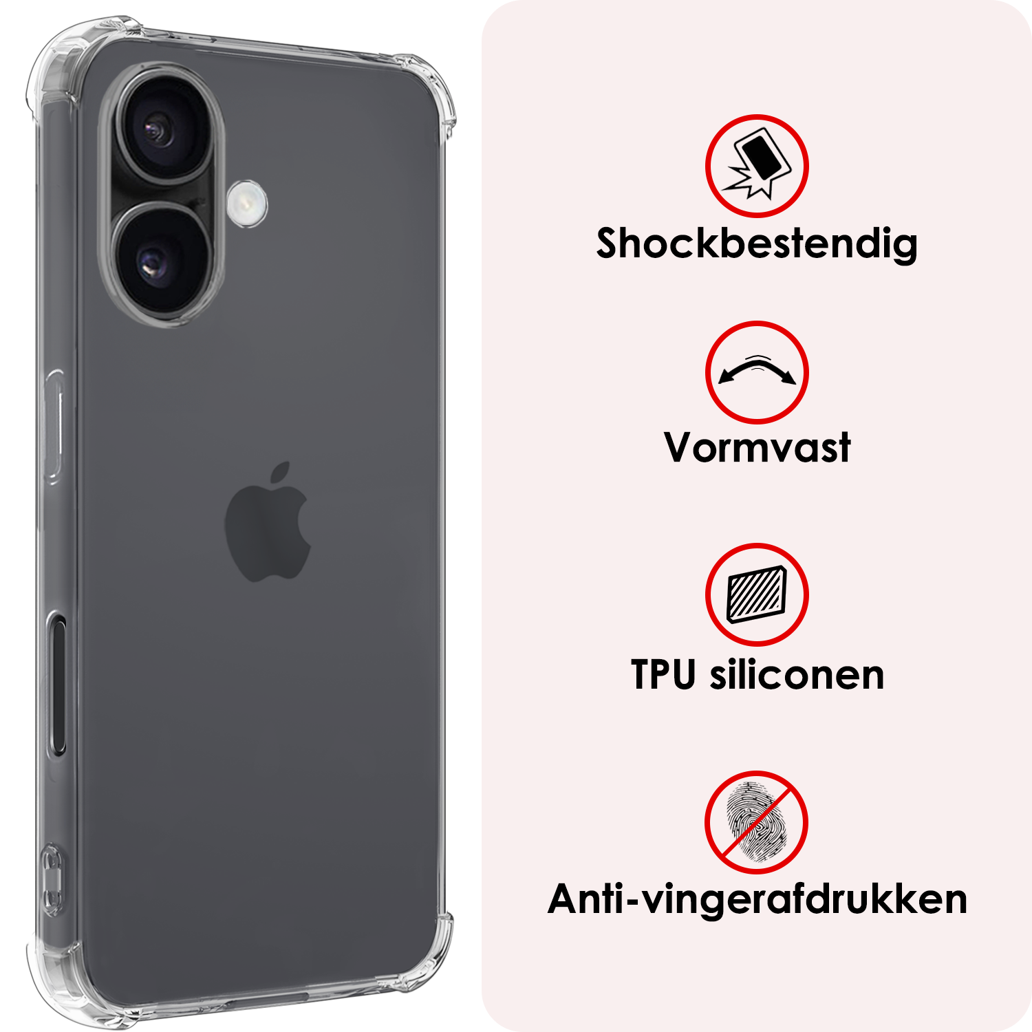 NoXx Hoes Geschikt voor iPhone 16 Hoesje Siliconen Cover Shock Proof Back Case Shockproof Hoes Met Screenprotector - Transparant