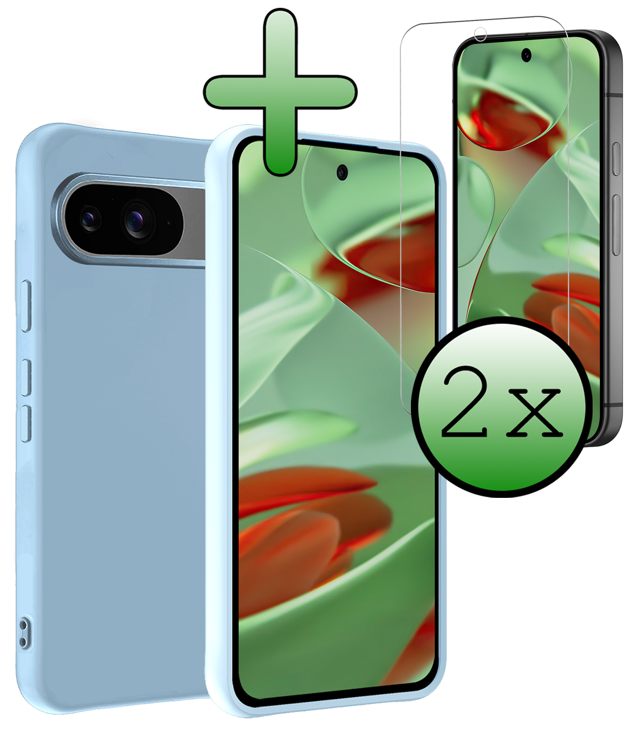 BASEY. BASEY. Google Pixel 10 Hoesje Siliconen Met 2x Screenprotector - Lichtblauw