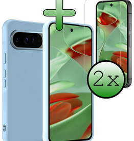 BASEY. BASEY. Google Pixel 10 Pro Hoesje Siliconen Met 2x Screenprotector - Lichtblauw