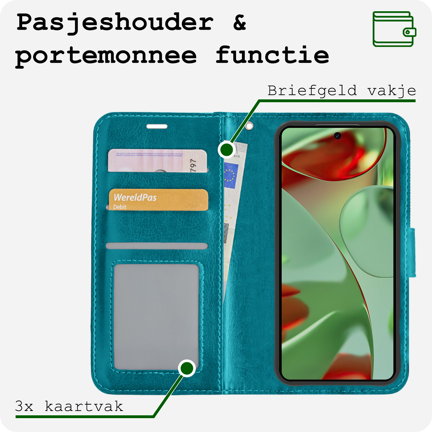 BASEY. BASEY. Google Pixel 10 Pro Hoesje Bookcase Met Screenprotector - Turquoise