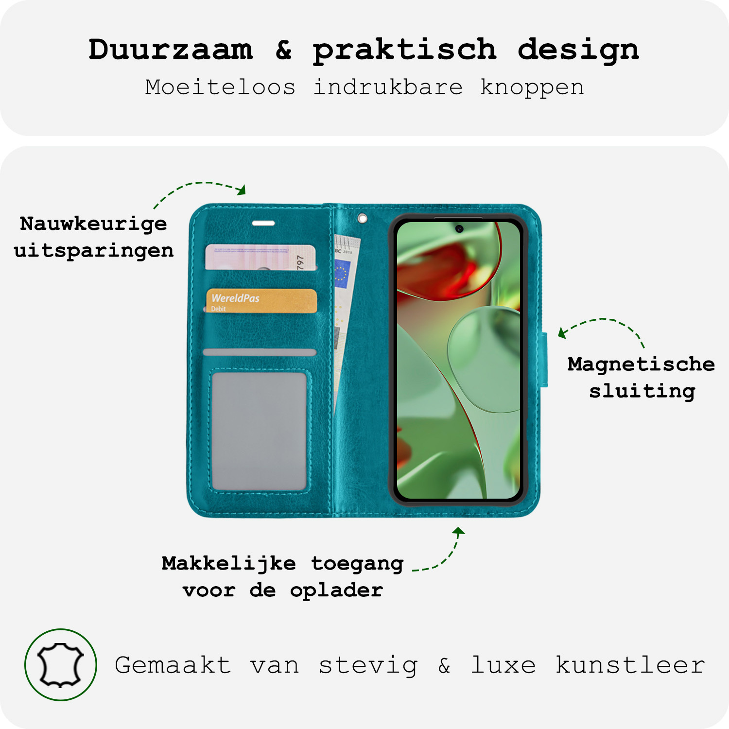 BASEY. BASEY. Google Pixel 10 Pro Hoesje Bookcase Met Screenprotector - Turquoise