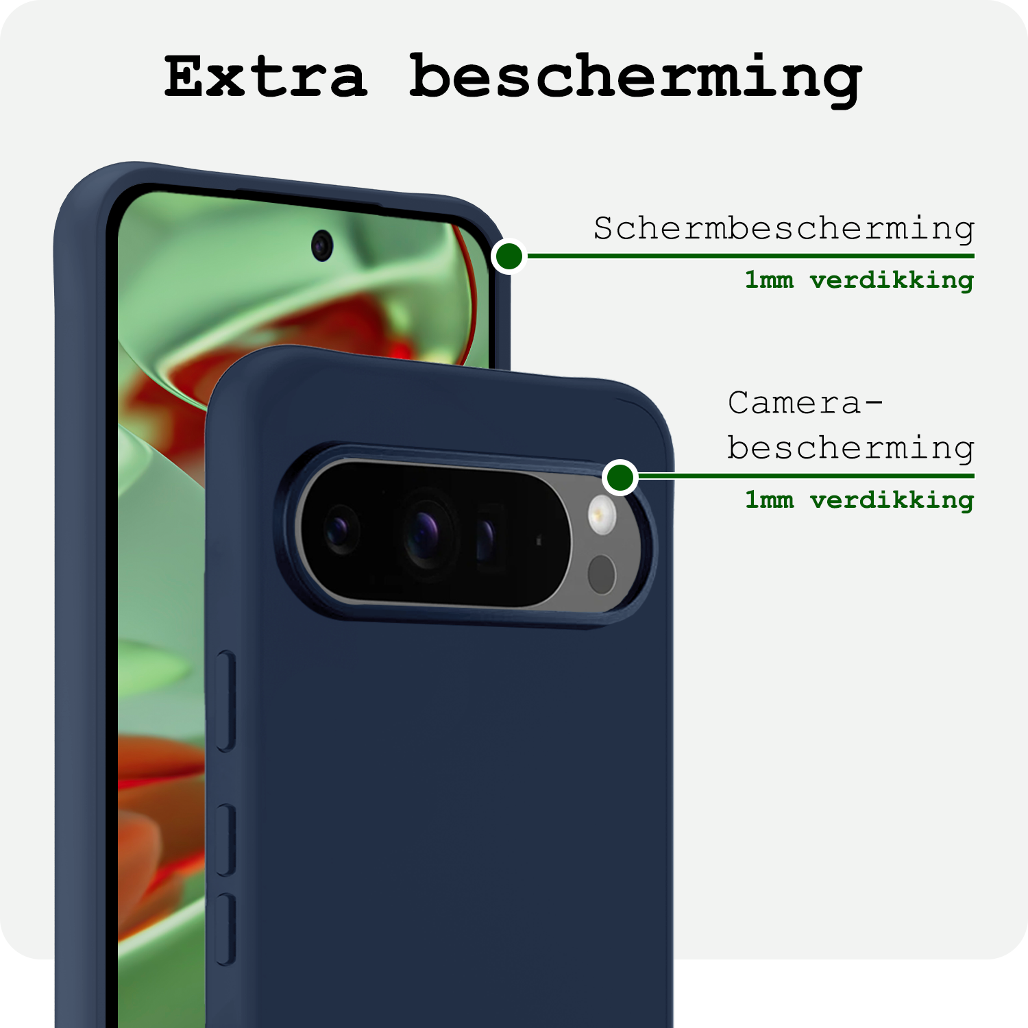 BASEY. BASEY. Google Pixel 10 Pro XL Hoesje Siliconen Met 2x Screenprotector - Donkerblauw