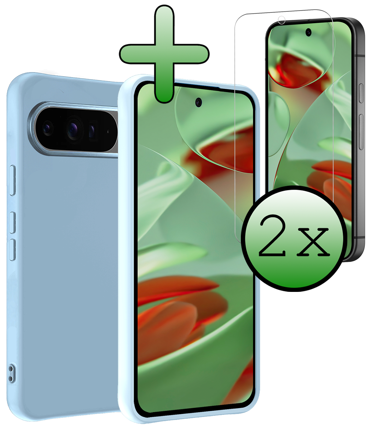 BASEY. BASEY. Google Pixel 10 Pro XL Hoesje Siliconen Met 2x Screenprotector - Lichtblauw