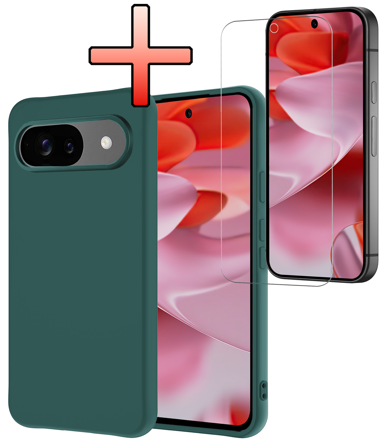 NoXx NoXx Google Pixel 10 Hoesje Siliconen Met Screenprotector - Donkergroen