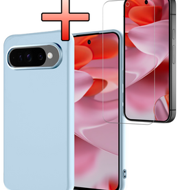 NoXx NoXx Google Pixel 10 Pro Hoesje Siliconen Met Screenprotector - Lichtblauw