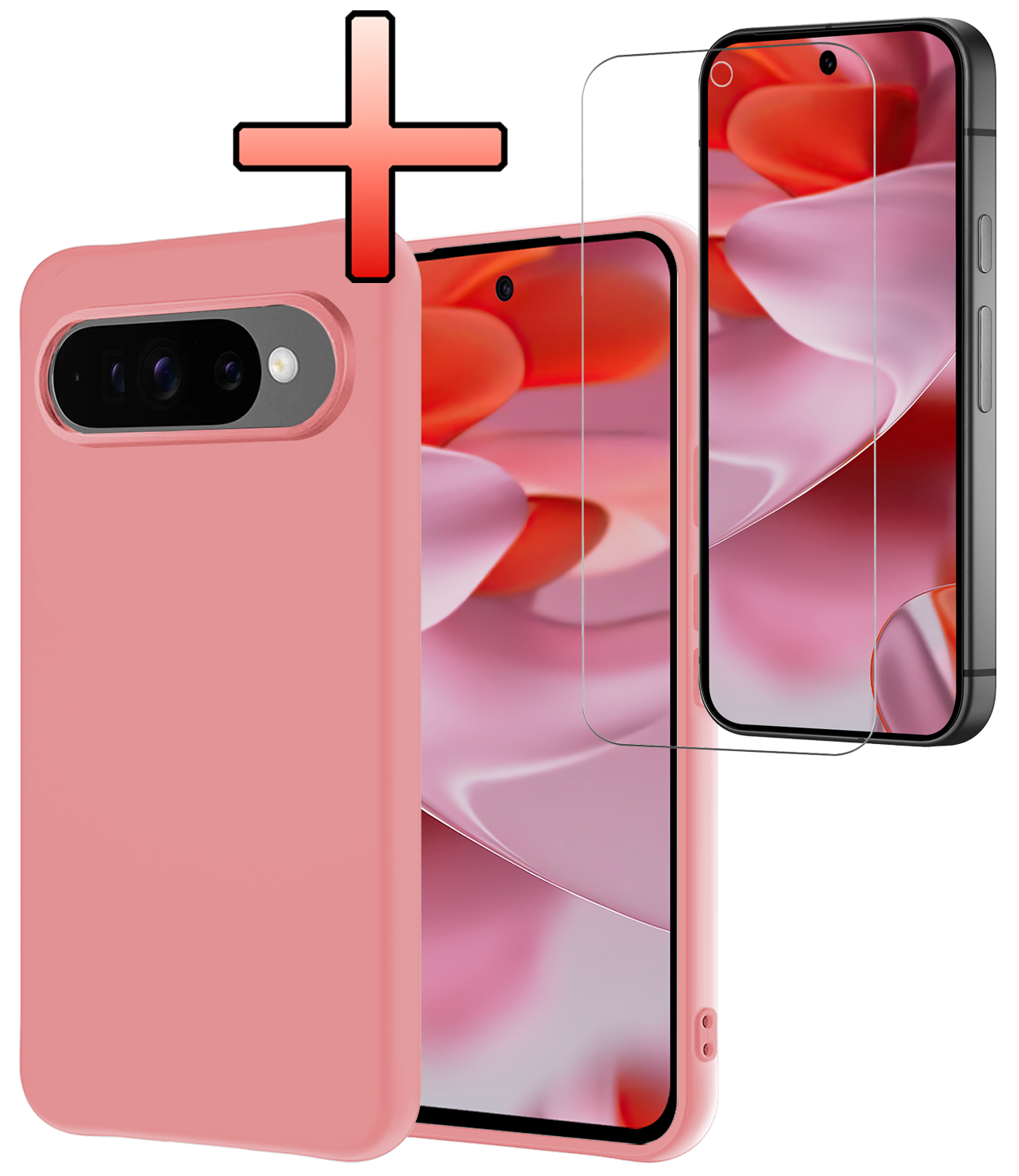 NoXx NoXx Google Pixel 10 Pro Hoesje Siliconen Met Screenprotector - Lichtroze