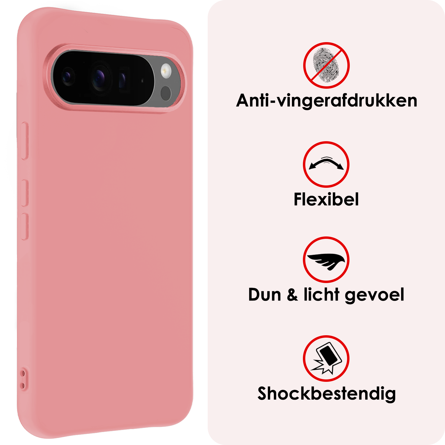 NoXx NoXx Google Pixel 10 Pro Hoesje Siliconen Met Screenprotector - Lichtroze
