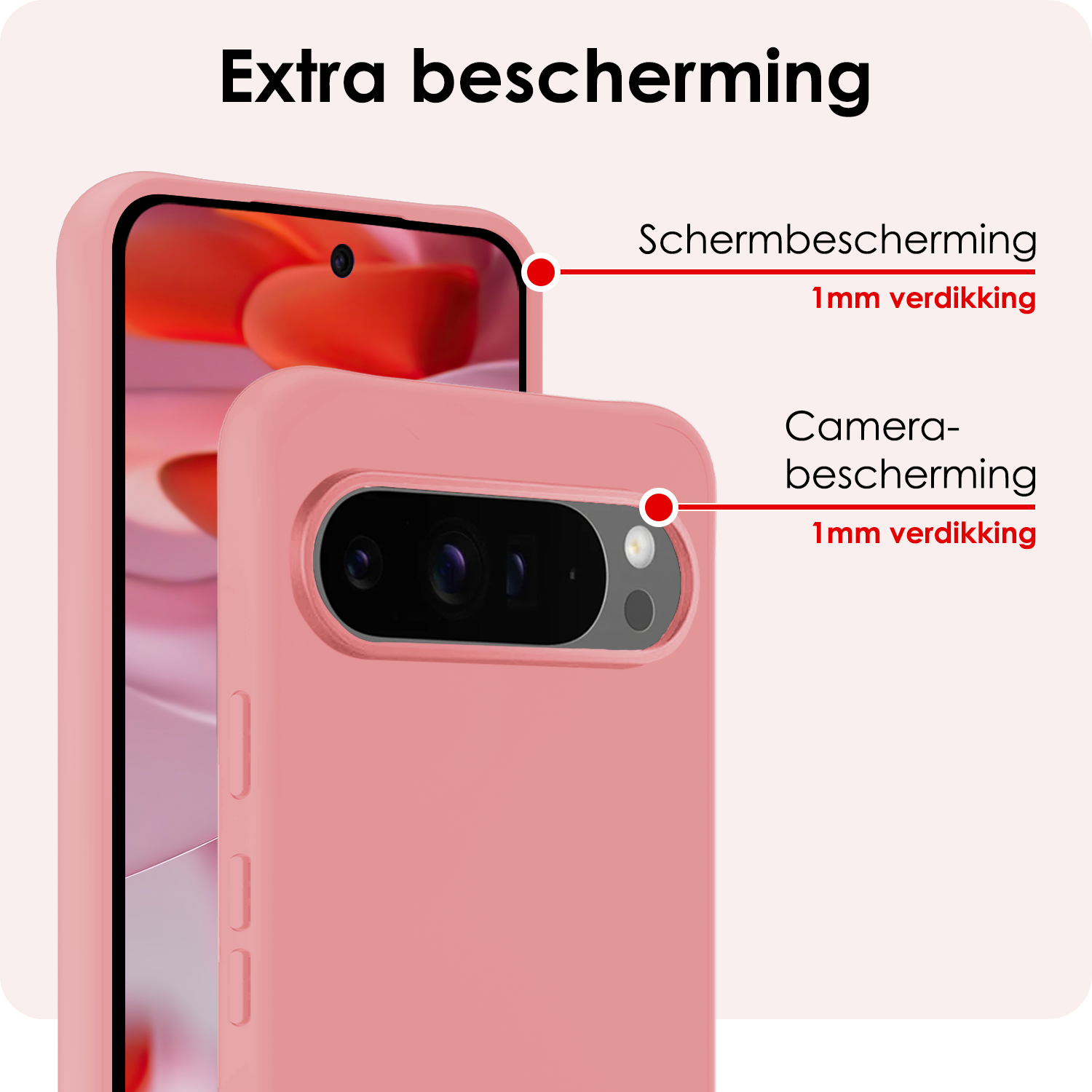 NoXx NoXx Google Pixel 10 Pro Hoesje Siliconen Met Screenprotector - Lichtroze