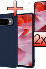 NoXx NoXx Google Pixel 10 Pro Hoesje Siliconen Met 2x Screenprotector - Donkerblauw