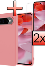 NoXx NoXx Google Pixel 10 Pro Hoesje Siliconen Met 2x Screenprotector - Lichtroze