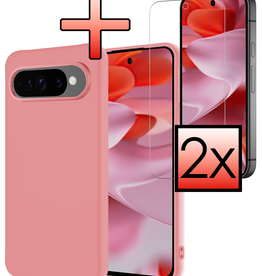 NoXx NoXx Google Pixel 10 Pro Hoesje Siliconen Met 2x Screenprotector - Lichtroze