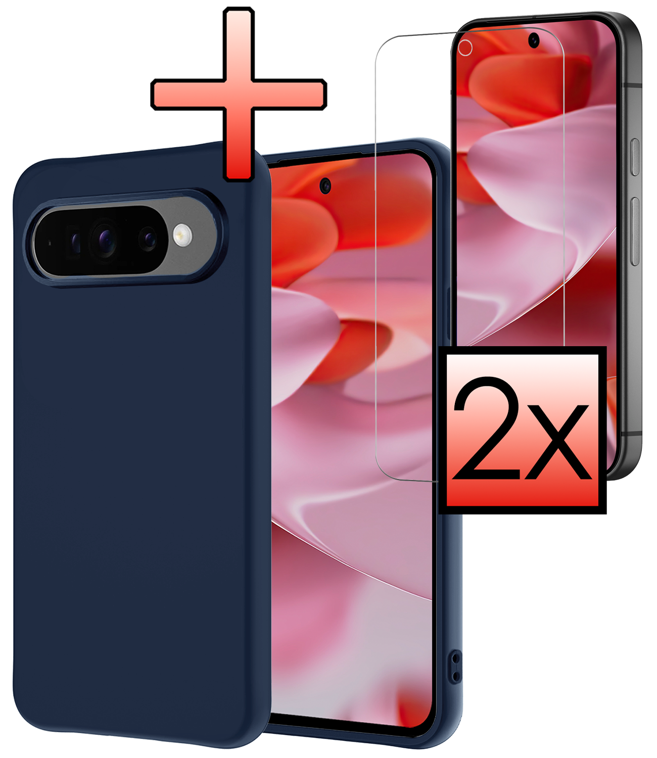 NoXx NoXx Google Pixel 10 Pro XL Hoesje Siliconen Met 2x Screenprotector - Donkerblauw
