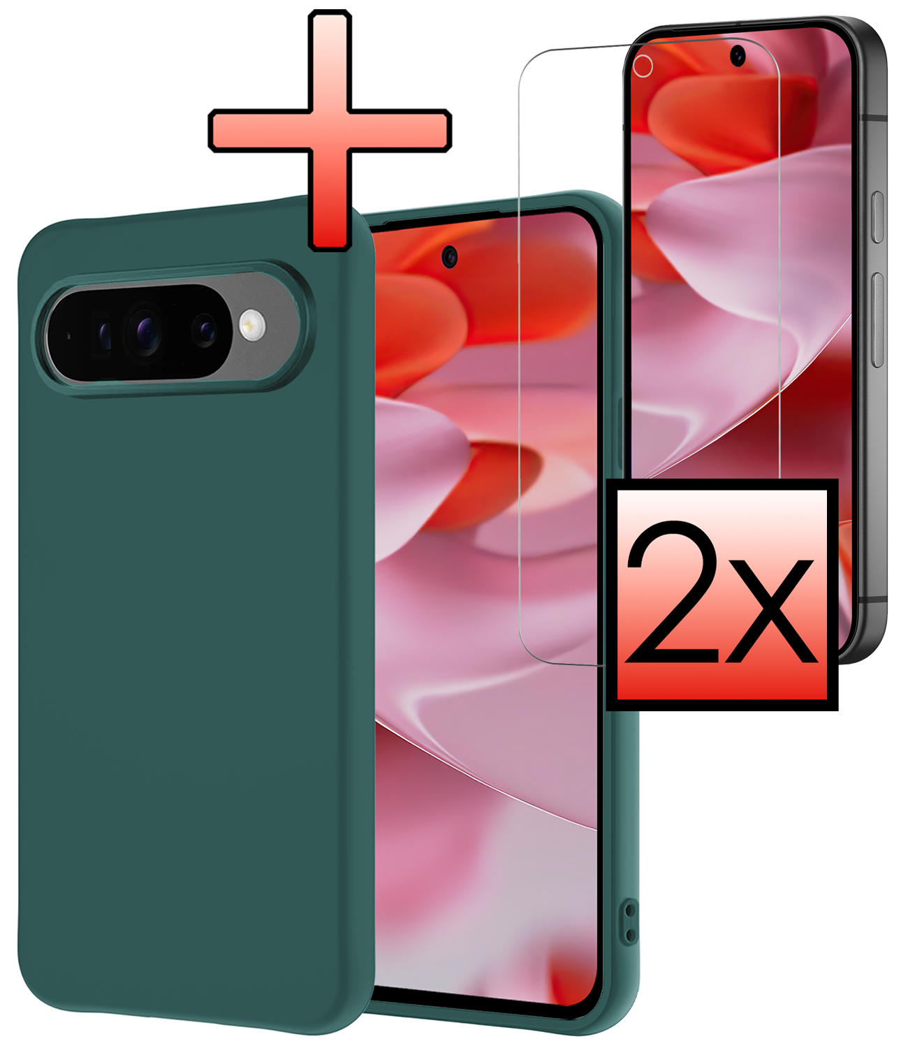 NoXx NoXx Google Pixel 10 Pro XL Hoesje Siliconen Met 2x Screenprotector - Donkergroen