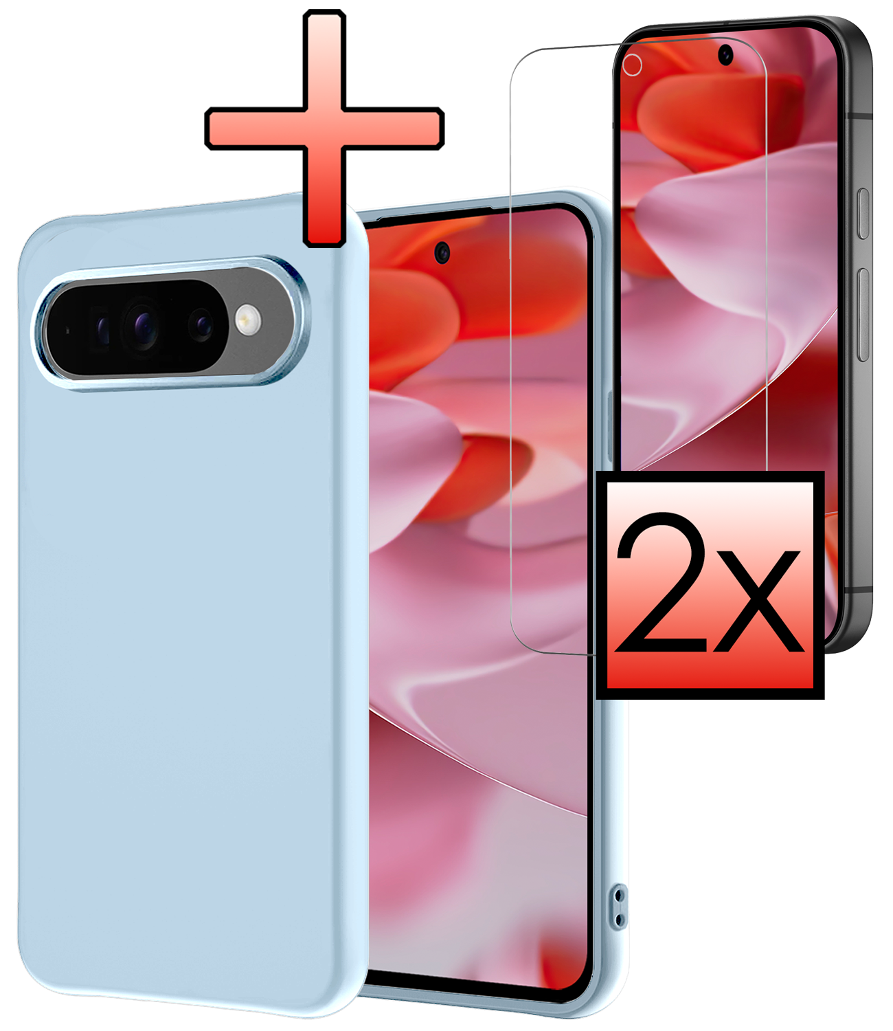 NoXx NoXx Google Pixel 10 Pro XL Hoesje Siliconen Met 2x Screenprotector - Lichtblauw