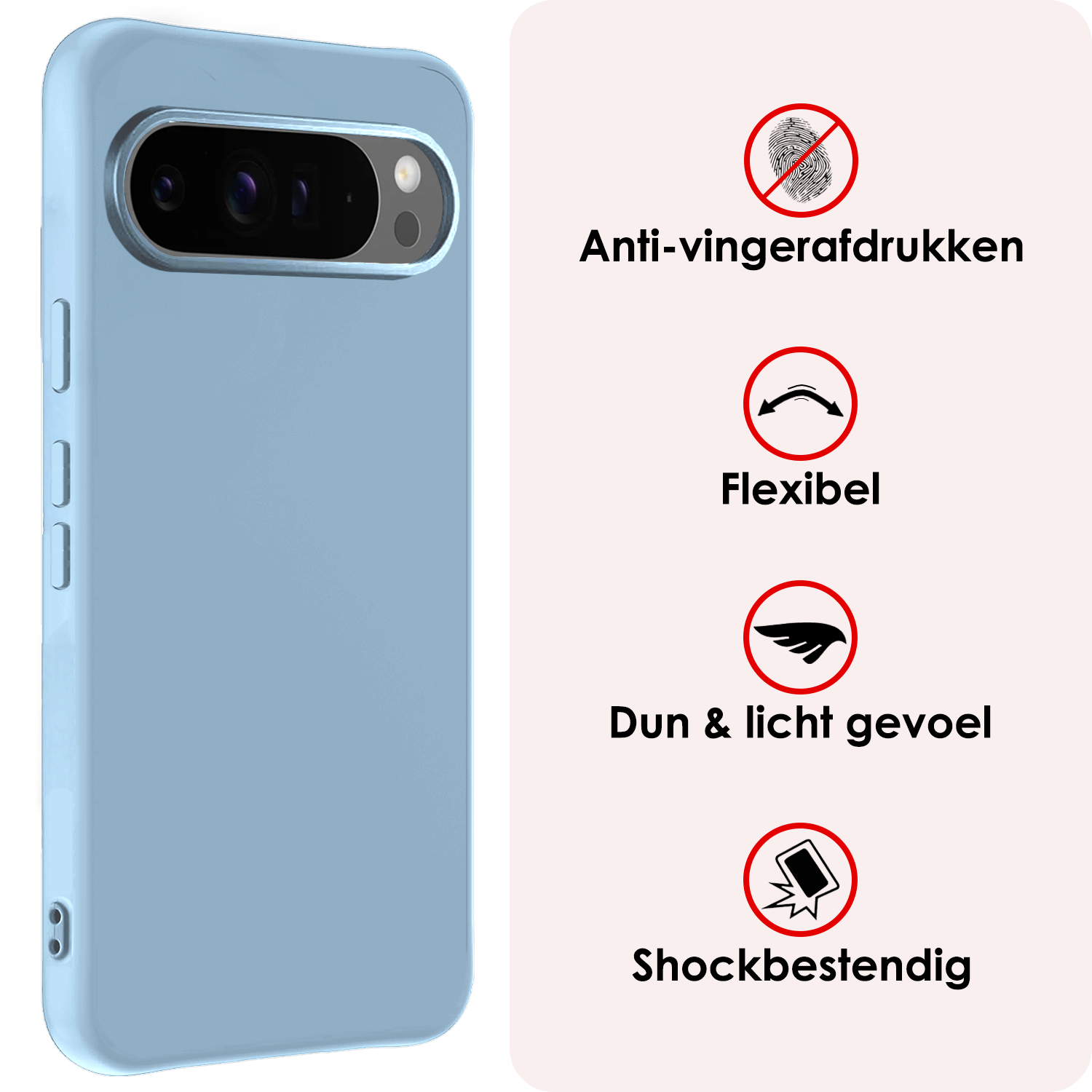 NoXx NoXx Google Pixel 10 Pro XL Hoesje Siliconen Met 2x Screenprotector - Lichtblauw