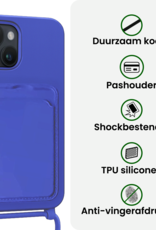 BASEY. BASEY. iPhone 14 Hoesje Pashouder met Koord Met 2x Screenprotector - Fel Blauw