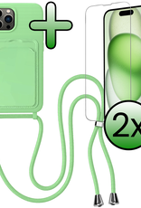 BASEY. BASEY. iPhone 14 Pro Hoesje Pashouder met Koord Met 2x Screenprotector - Groen