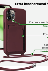 BASEY. BASEY. iPhone 14 Pro Max Hoesje Pashouder met Koord Met Screenprotector - Aubergine