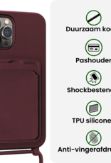 BASEY. BASEY. iPhone 14 Pro Max Hoesje Pashouder met Koord Met 2x Screenprotector - Aubergine