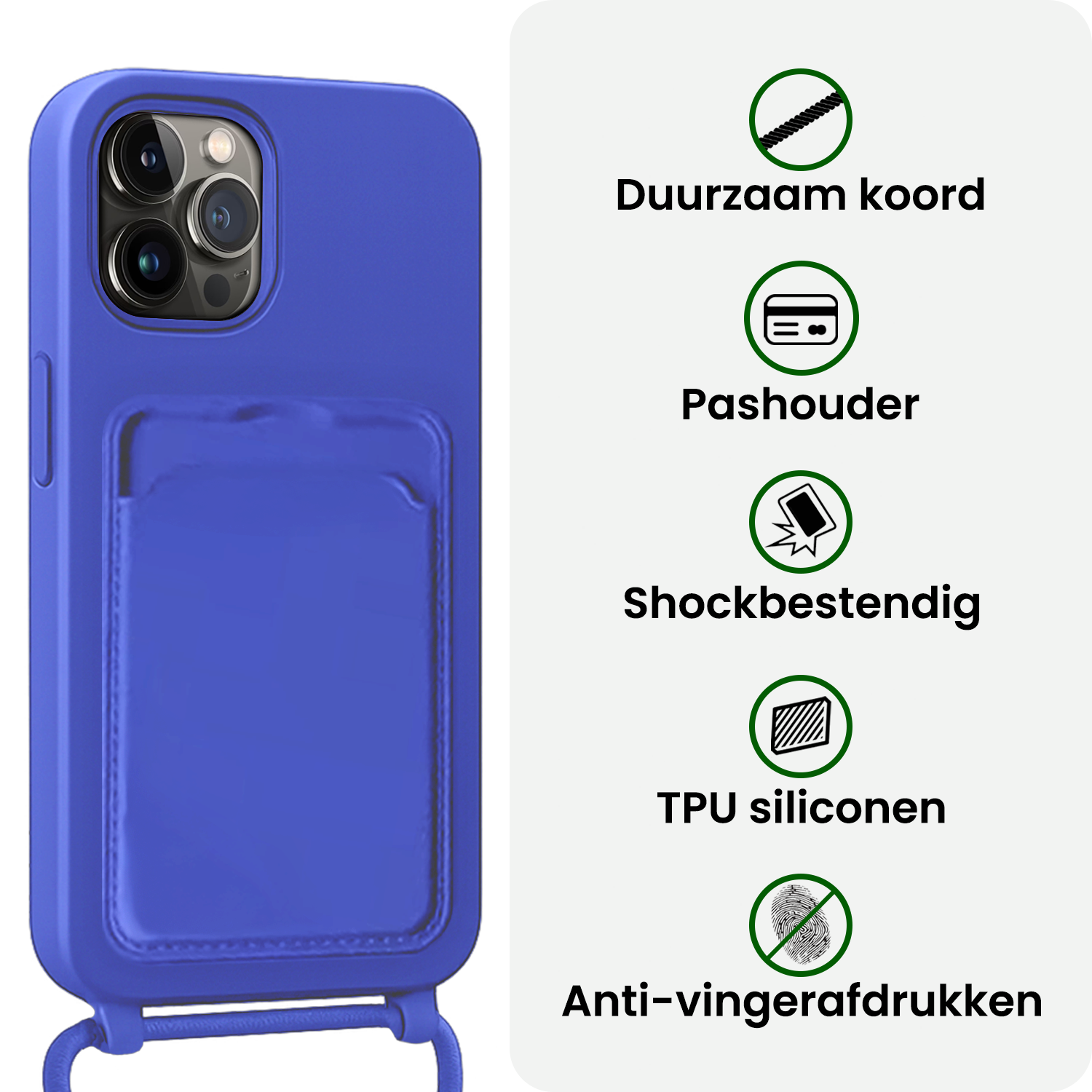 BASEY. BASEY. iPhone 14 Pro Max Hoesje Pashouder met Koord Met Screenprotector - Fel Blauw