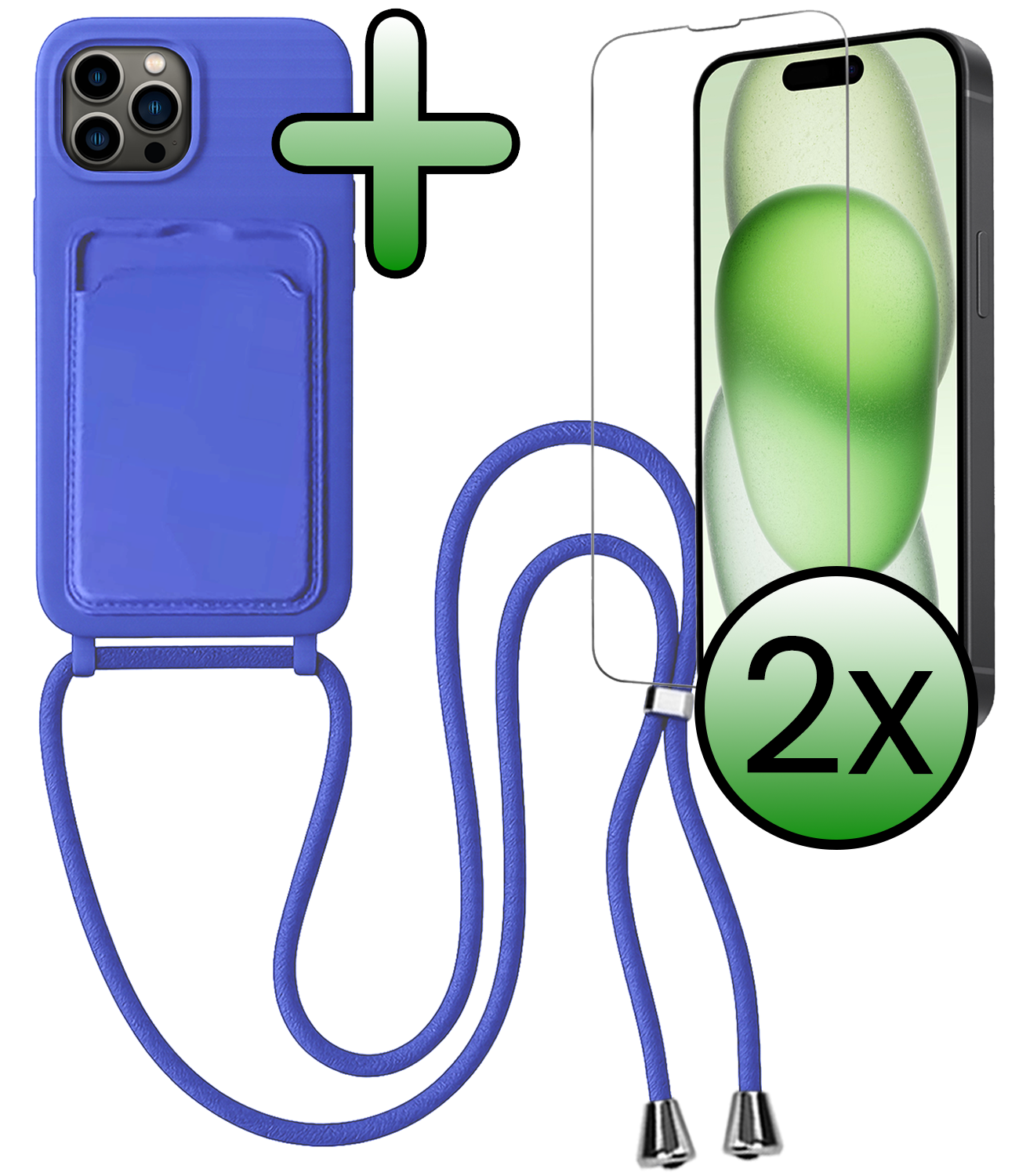BASEY. BASEY. iPhone 14 Pro Max Hoesje Pashouder met Koord Met 2x Screenprotector - Fel Blauw