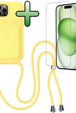 BASEY. BASEY. iPhone 14 Pro Max Hoesje Pashouder met Koord Met Screenprotector - Geel