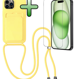 BASEY. BASEY. iPhone 14 Pro Max Hoesje Pashouder met Koord Met Screenprotector - Geel