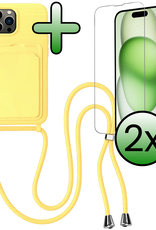 BASEY. BASEY. iPhone 14 Pro Max Hoesje Pashouder met Koord Met 2x Screenprotector - Geel