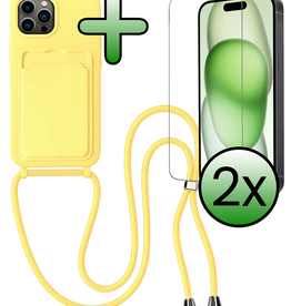 BASEY. BASEY. iPhone 14 Pro Max Hoesje Pashouder met Koord Met 2x Screenprotector - Geel