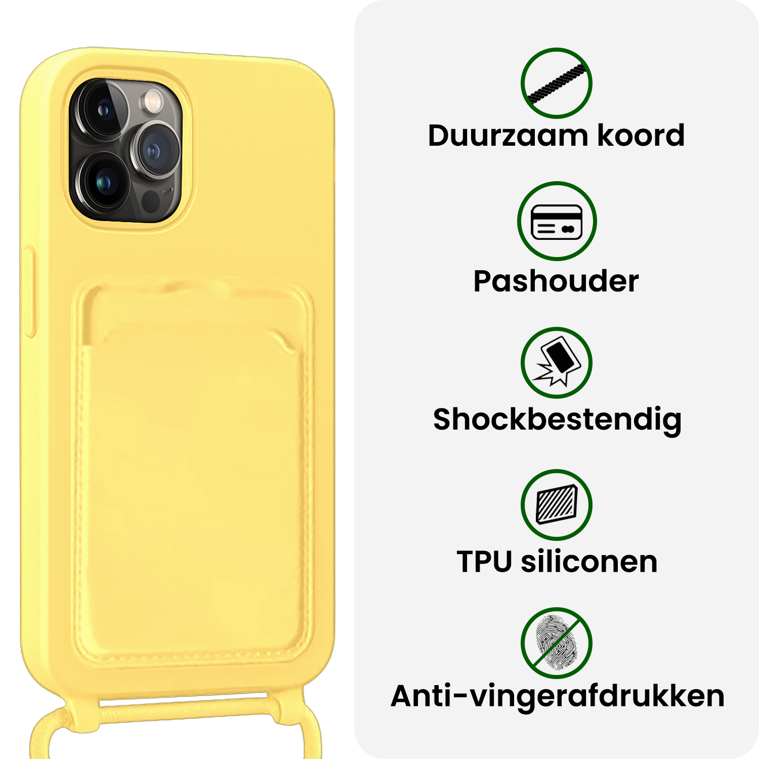 BASEY. BASEY. iPhone 14 Pro Max Hoesje Pashouder met Koord Met 2x Screenprotector - Geel
