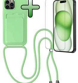 BASEY. BASEY. iPhone 14 Pro Max Hoesje Pashouder met Koord Met Screenprotector - Groen