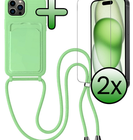 BASEY. BASEY. iPhone 14 Pro Max Hoesje Pashouder met Koord Met 2x Screenprotector - Groen