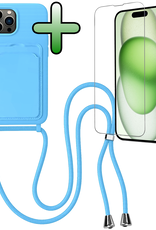 BASEY. BASEY. iPhone 14 Pro Max Hoesje Pashouder met Koord Met Screenprotector - Lichtblauw