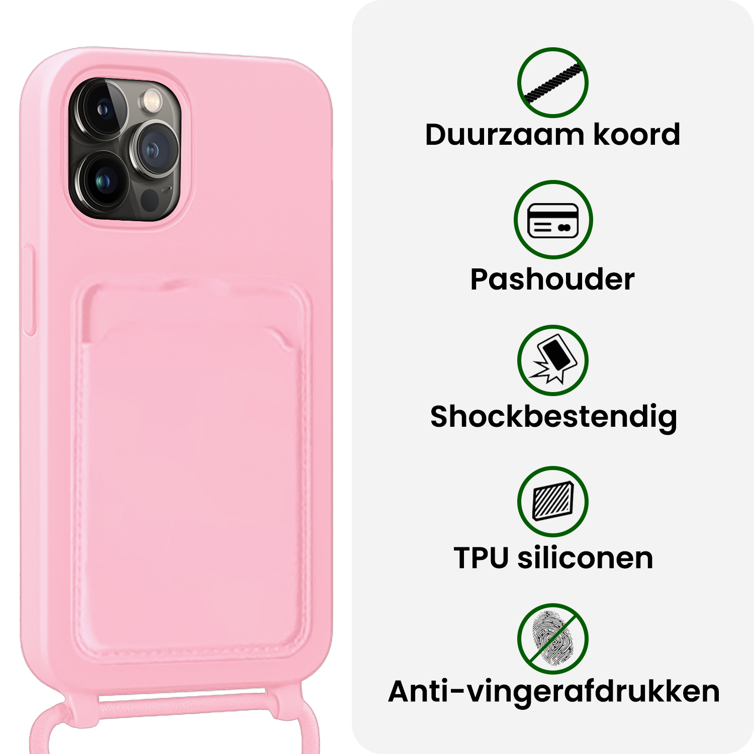 BASEY. BASEY. iPhone 14 Pro Max Hoesje Pashouder met Koord - Lichtroze - 2 PACK