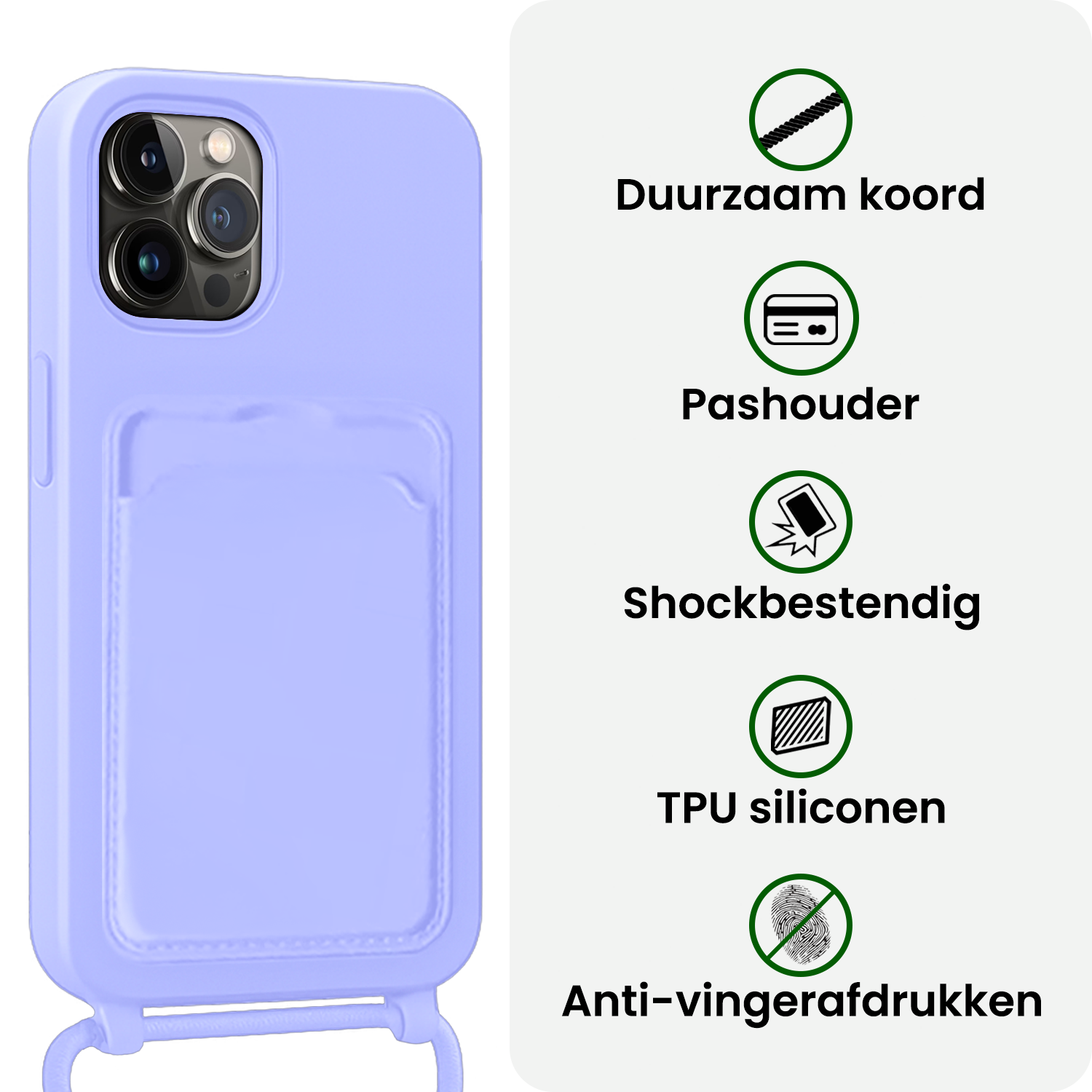 BASEY. BASEY. iPhone 14 Pro Max Hoesje Pashouder met Koord - Lila - 2 PACK