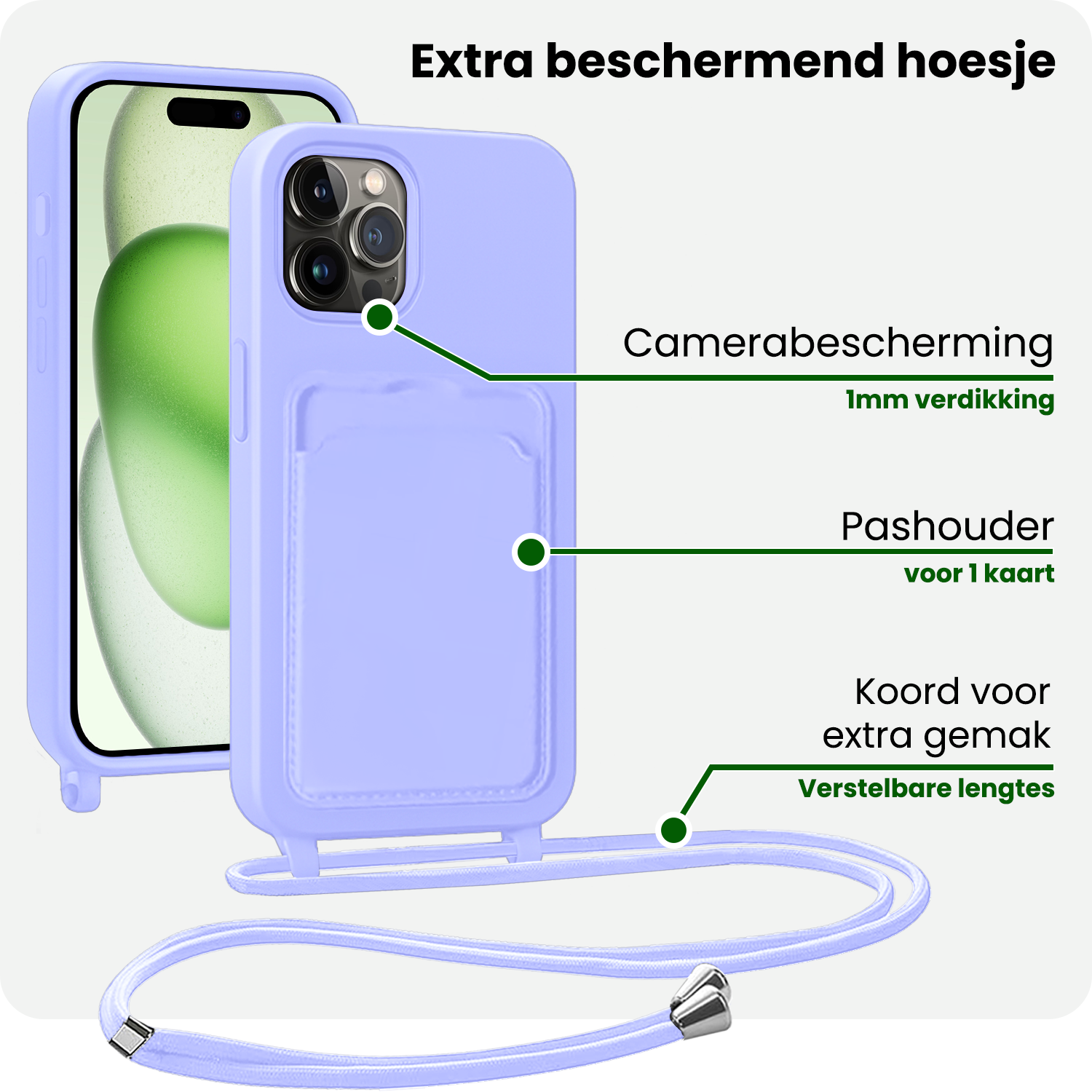 BASEY. BASEY. iPhone 14 Pro Max Hoesje Pashouder met Koord - Lila - 2 PACK